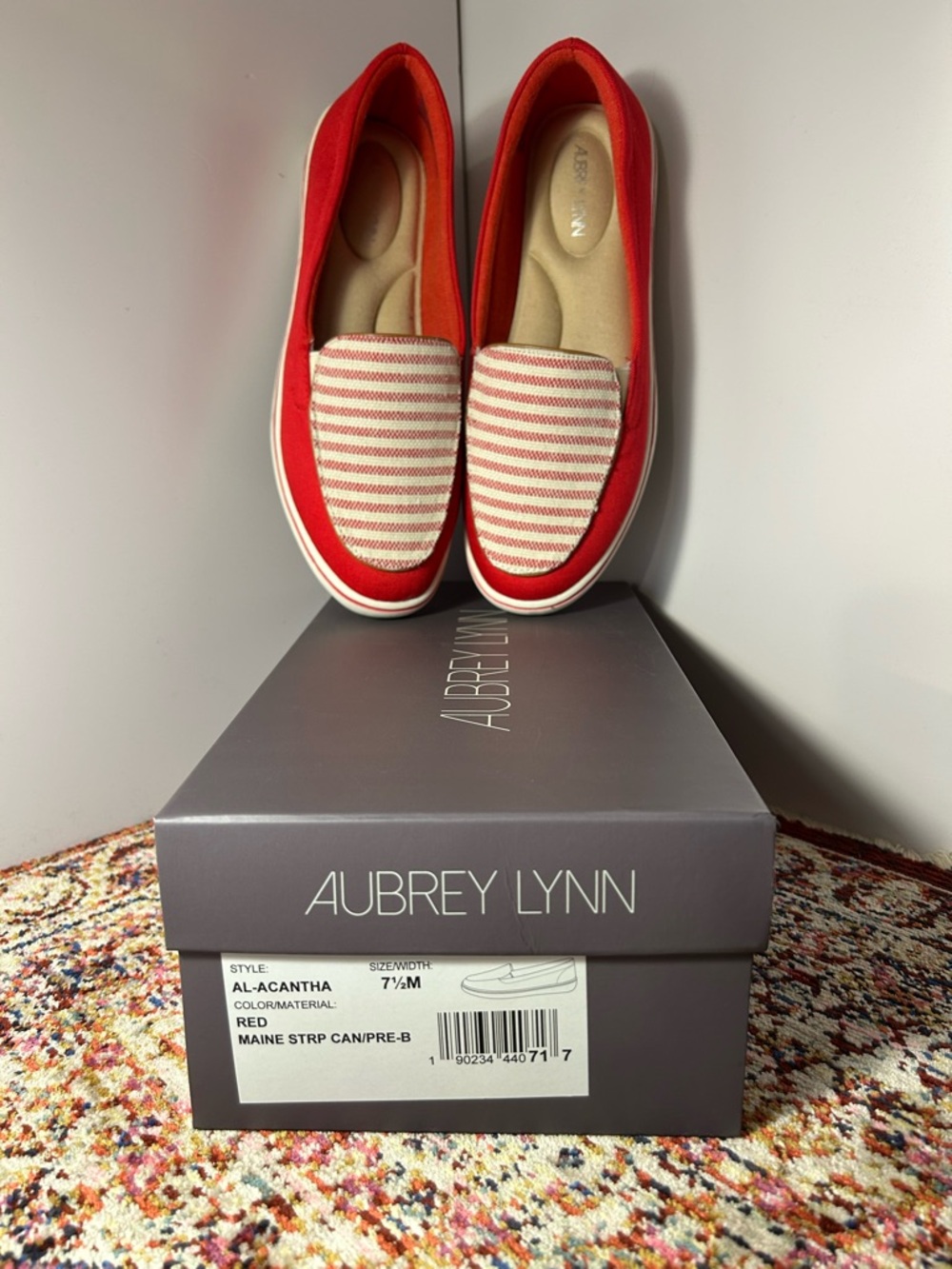 Aubrey Lynn Red Striped Slip-On Loafers